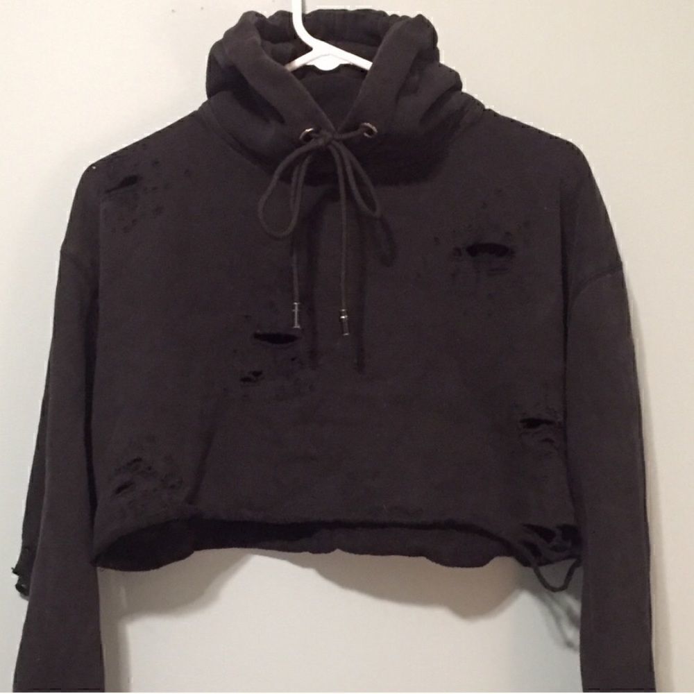 LF Emma & Sam Black Distressed Cropped Hoodie